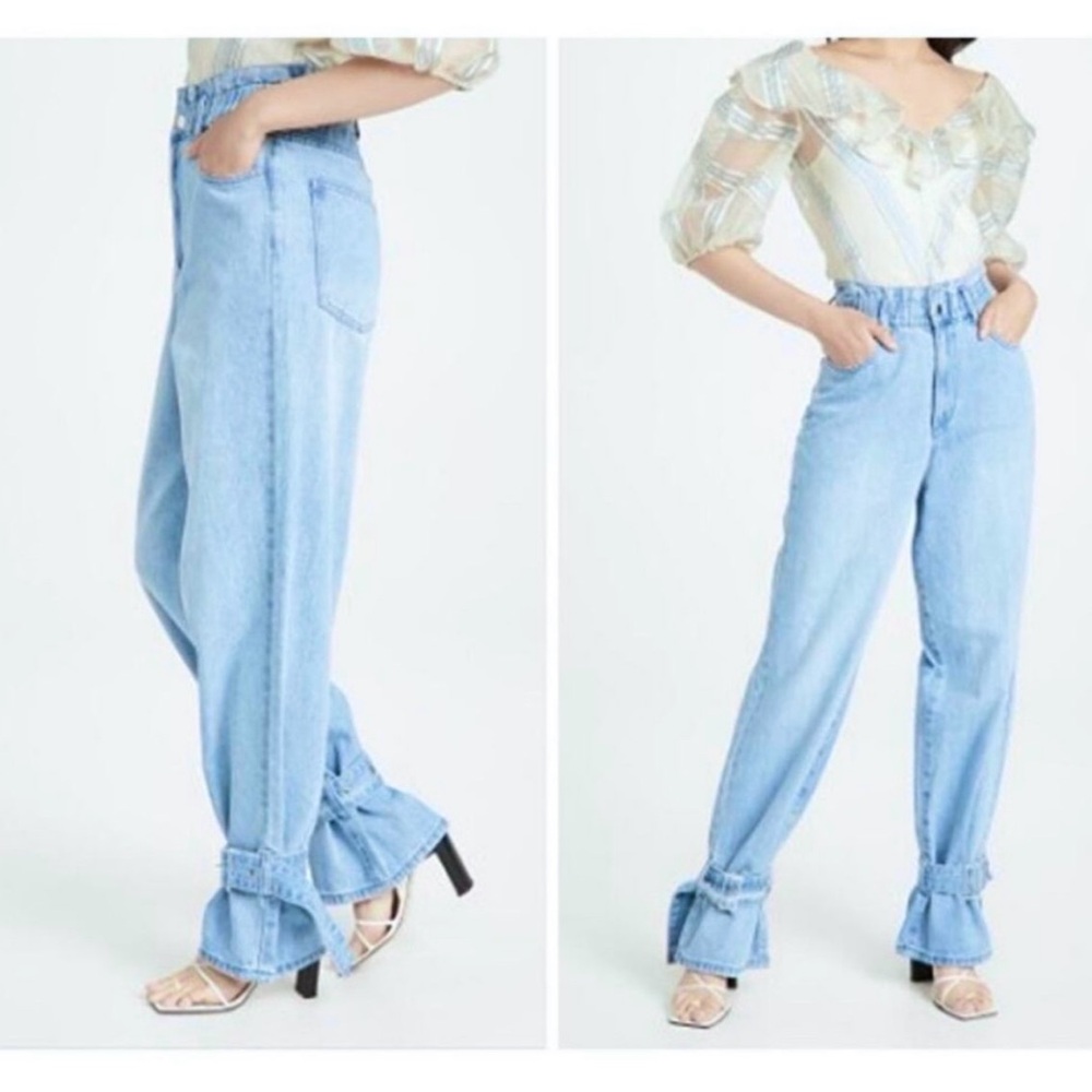 NWOT We Wore What Highwaist Paperbag Buckle Hem Wide Leg Denim Jeans Size 25